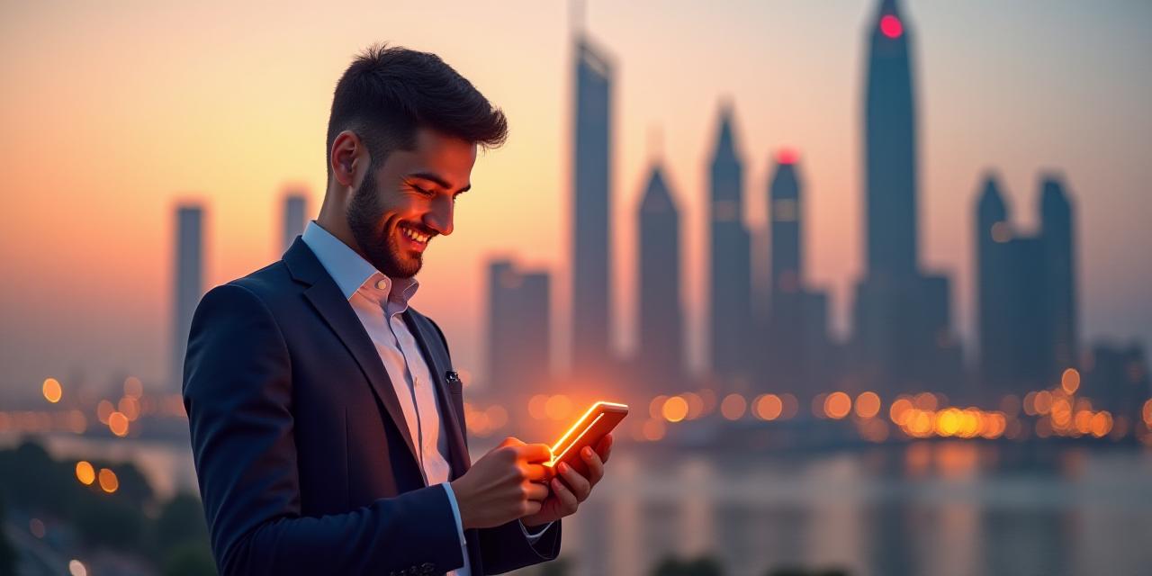 مواطن بحريني يستخدم هاتف ذكي يدعم تقنية الجيل الخامس في المنامة